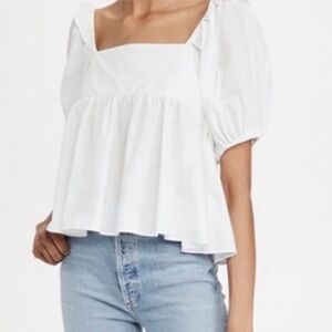 Euro style Elegant White Puff Sleeve Top
